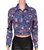 Arizona Jean Co Women's Blue Multicolor Floral Cropped Jean Jacket Size S