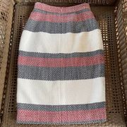 Red, White, Blue Colorblock Striped Tweed Pencil Skirt