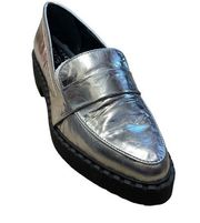 Vince Camuto Women's Leather Silver Foil Platform Lug Loafers - Echika - 7.5 NIB