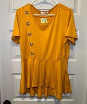 NWT Andree by Unit Mustard Yellow Short Sleeve Aline Blouse size L