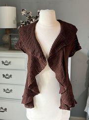 Sweater Brown Cardigan Womens Lightweight Fits S M L Stretchy Crochet Comfy