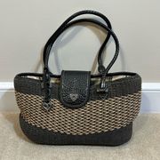 BRIGHTON Savannah Straw Tote Black & Beige Basket Weave Large Handbag Purse