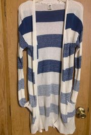 Blue And White Striped  Cardigan