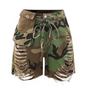 MICAS Camo Destroyed Cargo Shorts High Rise Pocketed Lightweight Women Sz M, NWT