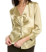 THEORY GOLD SATIN TWIST SHIRT BLOUSE IN GOLD SIZE 6 3/4 sleeves