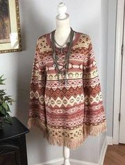 Womens Rose Smoke Fair Isle Long Sleeve Pullover Sweater Dress Size XL