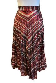 Zara Woman Chevron Pattern Pleated High Rise Midi Skirt Red Black Gold XSmall