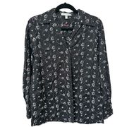 Foxcroft black emboidered hearts blouse