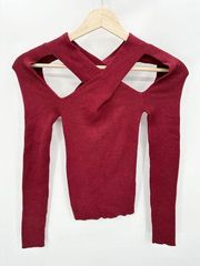 ASOS Wine Red Long Sleeve Fitted Cutout Ribbed Knit Sweater Women's Size 4