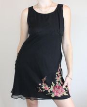 Vintage VTG 2000s 90s Goth Fairy Core 100% Silk Embroidered Floral Flowy Mini Dress