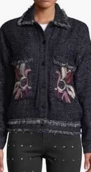 Anthropologie Foxiedox "Takeo" Embroidered Tweed Jacket Navy NWT