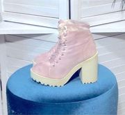 Divided baby pink tie dye canvas anime whimsy goth platform boots sz 37 6