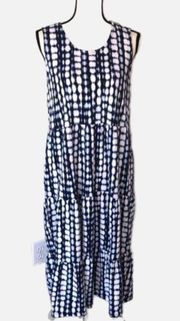 Denim & Co Blue Size Small Linen Knit Dress Beach Vacation Pockets Tie Dye