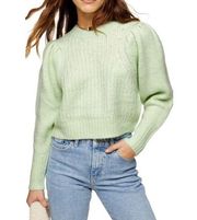 TopShop Pleated Sleeve Crop Sweater Pullover Top Mint Green Winter Cropped Knit