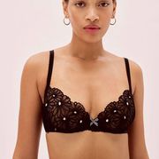 For Love and Lemons Lilou Black Sheer Floral Lace Scoop Bra