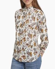 Floral Print Blouse with Ruffled Neckline Size XS