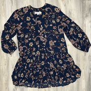 Emma & Michele Lightweight Long Sleeve Drop Waist Dress Navy Floral Size L