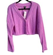 Wild Fable  Neon Purple Cropped Button Front V-Neck Cardigan Sweater Size L NWT