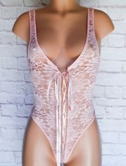 Pastel Pink, Floral, Lace, Lingerie Bodysuit