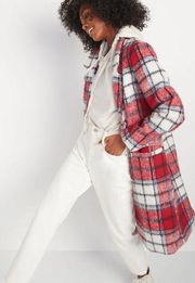 Old Navy  Oversized Soft-Brushed Plaid Overcoat in Red Christmas