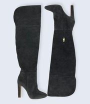 Bentlee Dark Gray Suede Over The Knee Zip 4.25" Thick Heeled Boots 37 7