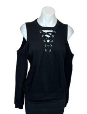 Alison Andrew’s Womens Black Cold Shoulder Lace Up Long Sleeve Sweater Top S