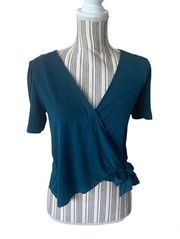 All in Favor XS Teal Casual Comfy Wrap Blouse