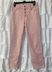 High Rise Slim Straight Pink Button Fly Jeans