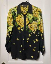 Bob Mackie | Vintage Silk Beaded Hydrangea Button Down Blouse