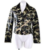 Michael Kors Camo Jacket Faux Leather Bomber Smoky Olive Size S New with Tag