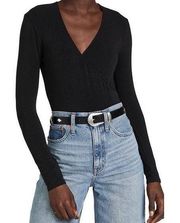 Madewell Black Wrap Thong Long Sleeve Surplice V-Neck Bodysuit Size XL NWT