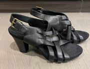 Black Justyne Strappy Sandal Leather Heels Size 8.5