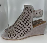 HALOGEN Rosina Laser Cut Leather Wedge Slingback Sandals Gray Women’s 7.5