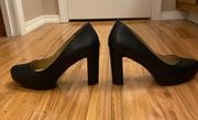 Gorgeous black block-heel platform pumps