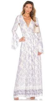 the jetset diaries infinity pool paisley lace up print maxi dress side cutouts