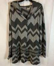 COCO & Carmen Women’s Gray Open Front Hooded Chevron Sweater Cardigan S/M