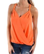 NAKED ZEBRA Beso V Neck Front Rolled Hem Racerback Tank Top Orange Size Small