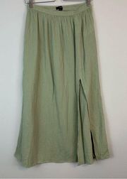J. Crew | Sage Green Gauze Cotton Elastic Waist Side Slit Maxi Skirt XS NWT