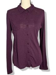 Splendid women's pima cotton blend semi sheer button down roll tab blouse purple