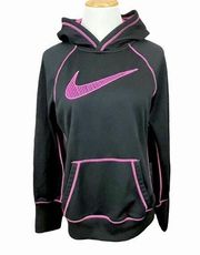 Nike  Therma Fit Black and Pink Embroidered Pullover Hoodie M