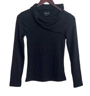 My Michelle Women Top Drape Neck Long Sleeve Textured Fabric M Black Fitted NWT