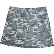 Faded Glory Women's 10 Green Camo Button-Down A-Line Mini Skirt Pleated Grunge