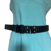 LOFT Leather Woven Wide Womens Belt Size Small Black Segments 183535 Roller