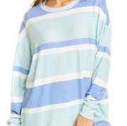 Blue Pool Striped Roadtrip Oversized Fleece Sweater Small Beach Day