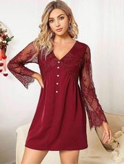 NEW Vintage Lace V Neck A-line Swing Dress S