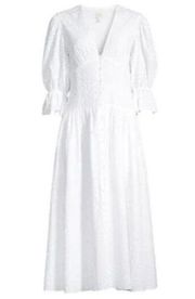 NWT La Vie Rebecca Taylor Leaf Embroidered in Milk White Button Front Dress M