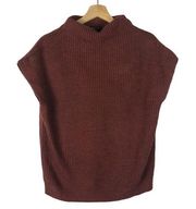 Kenneth Cole Red Ribbed Mock Neck Short Sleeve Sweater S