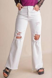 Risen Distressed White High Rise Straight Leg Jeans NWT