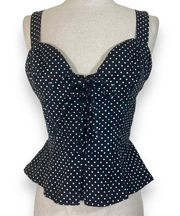 Bebe polkadot corset camisole tank top medium black & white lace up with peplum