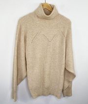 Molly Bracken Women Sweater XL Cream Tan Cable Knit Turtleneck Pullover